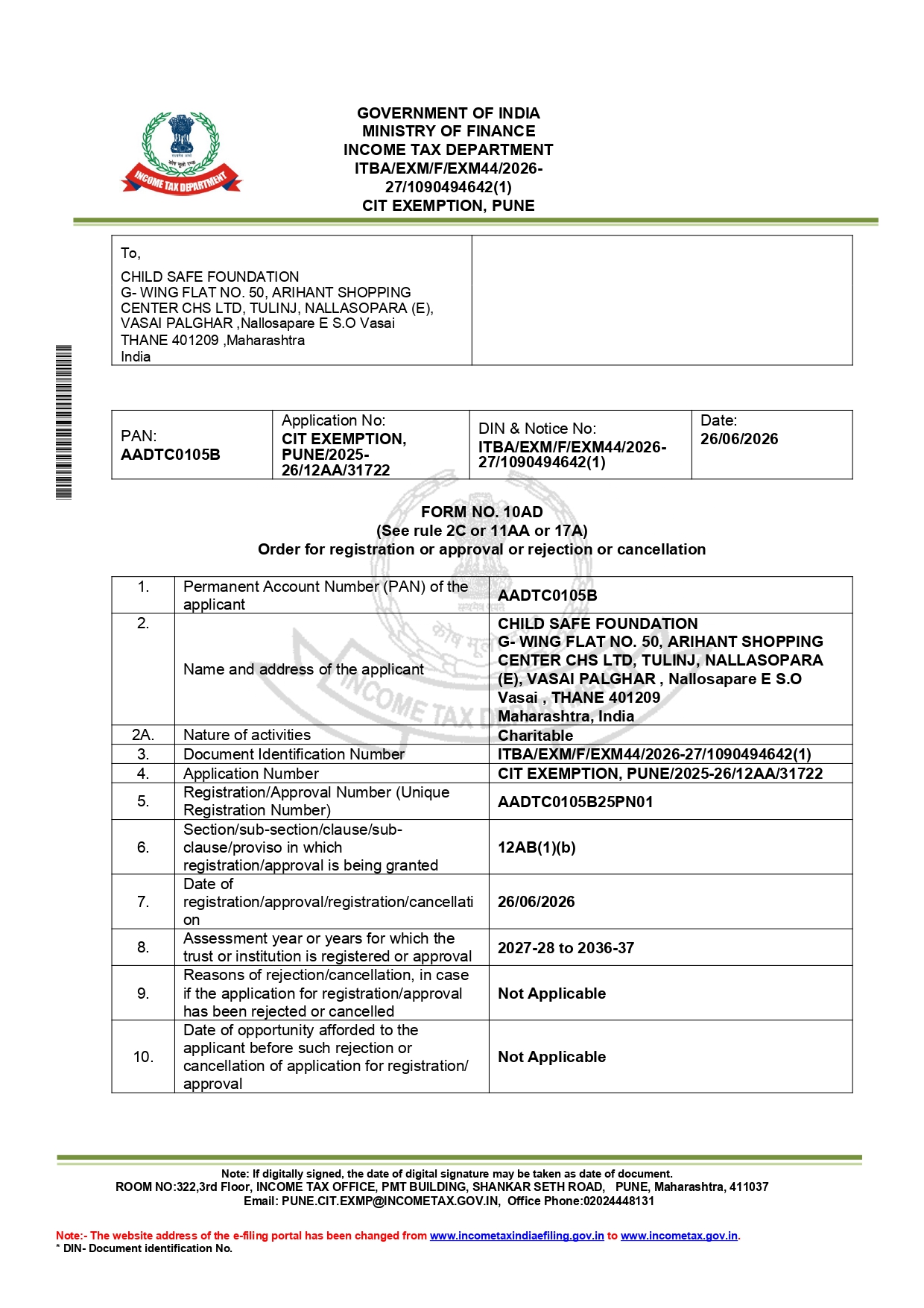 CSF Registration Certificate