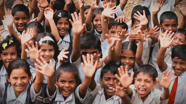 Underprivileged children studying in classroom